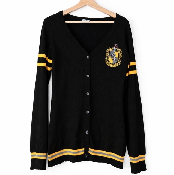 Wizarding World Of Harry Potter Sweaters - Harry Potter Hufflepuff Cardigan Sweater | Women’s M | Black & Yellow